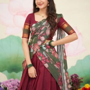 Heritage Kanjivaram Silk Lehenga with Zari Weaving & Dupatta