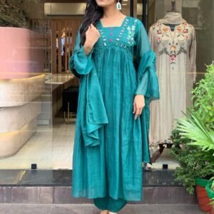 Elegant 3-piece cotton set with heavy embroidery