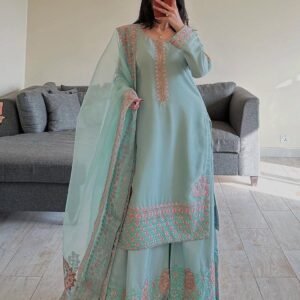 Embroidered Top, Palazzo & Dupatta