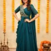 Dark Green Pre-Draped Saree-Anarkali