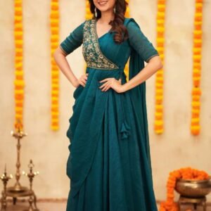 Dark Green Pre-Draped Saree-Anarkali