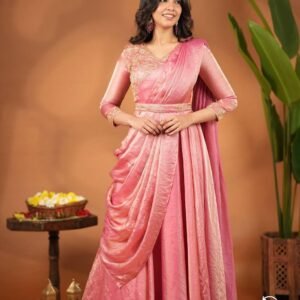 Light Pink Pre-Draped Saree-Anarkali