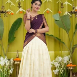 Kanchipuram Silk Half Saree Lehenga Set Wine