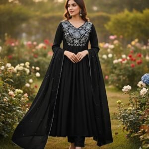 Noor Embroidered Anarkali Set – Midnight Black
