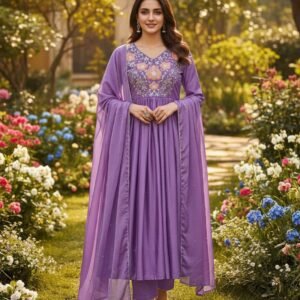 Noor Embroidered Anarkali Set – Lilac Glow