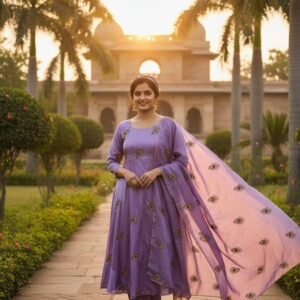 Lavender Peacock Anarkali Gown