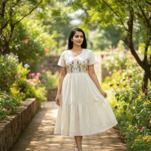 Leche Dress with Beautiful Patch Embroidery in Cora Cotton