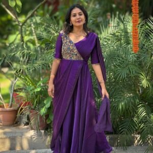 Purple Meenakari Glossy Georgette Anarkali Saree Set