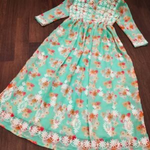 Mint Bloom Lucknawi Chikankari Gown