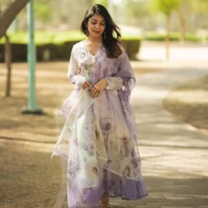 Ethereal Bloom Organza Digital Floral Salwar Kameez Set