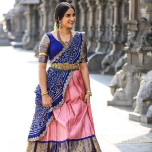 Kanchi Pattu Kanjivaram Silk Lehenga Choli with Bandhani Cutwork Dupatta