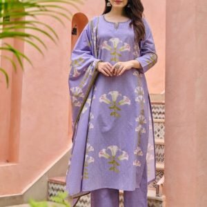 Lavender Bloom Embroidered Cotton Set